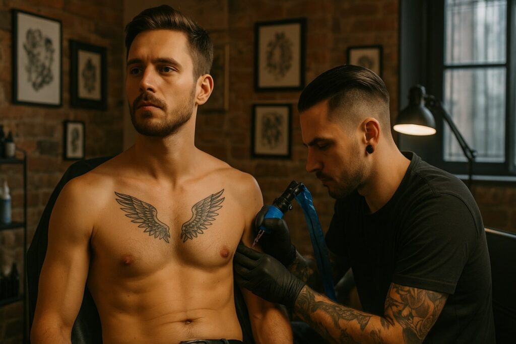 Tatuaje pe piept ce nu pot fi ascunse – Declarații personale direct pe piele
