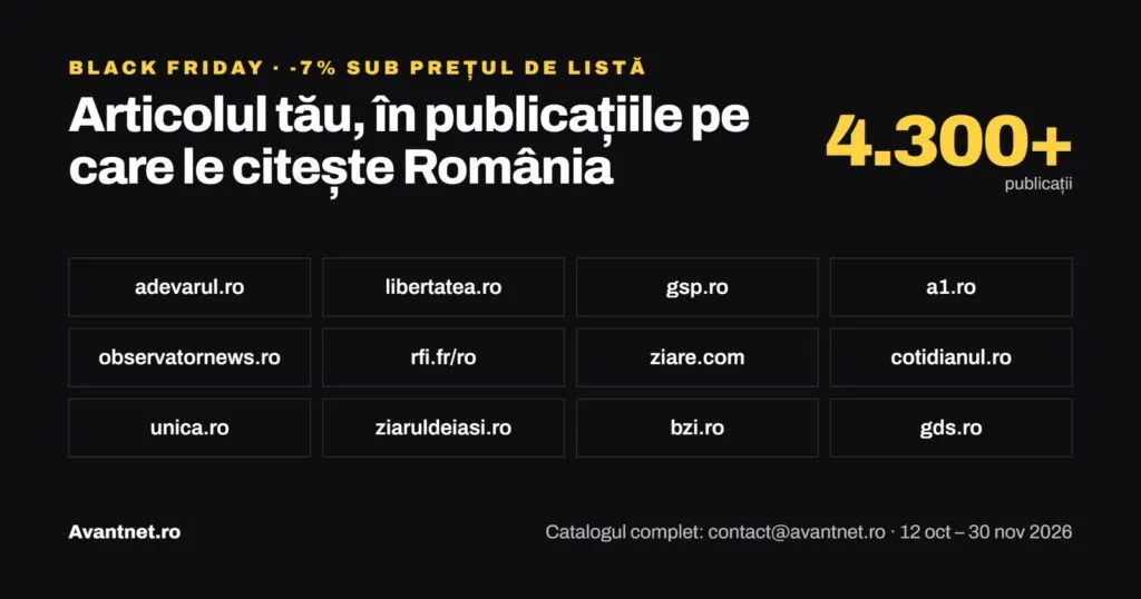 Avantnet.ro Black Friday: articole sponsorizate cu 7% sub prețul de listă